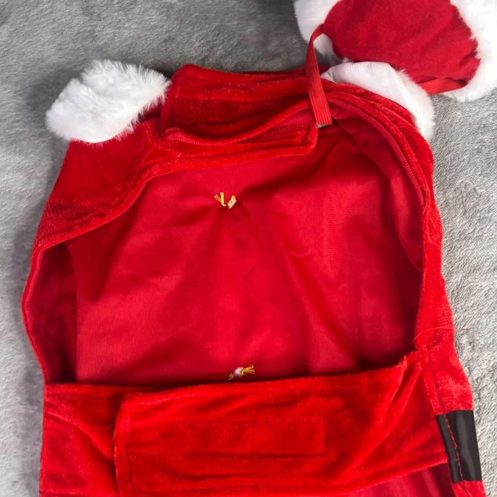 Merry & Bright Santa Dog‎ Costume Medium Red White Faux Fur Bone Buckle Holiday